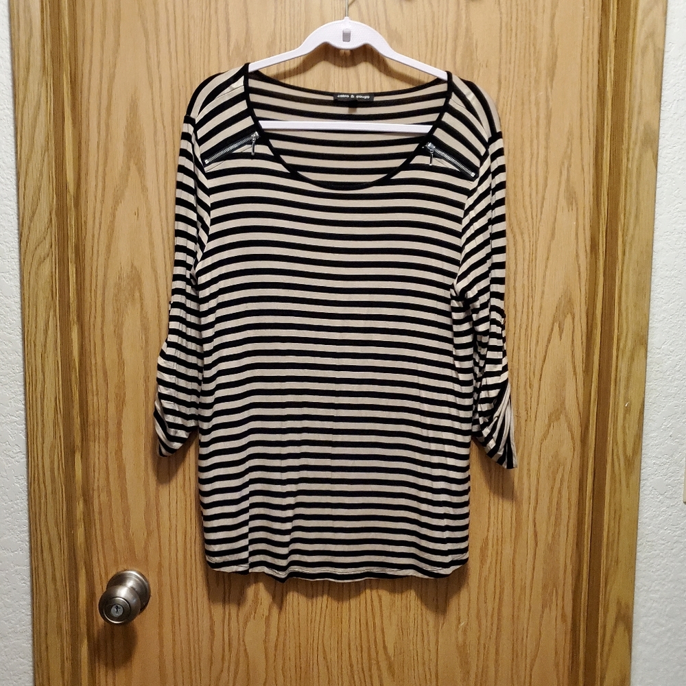 XL blouse...tan and black striped